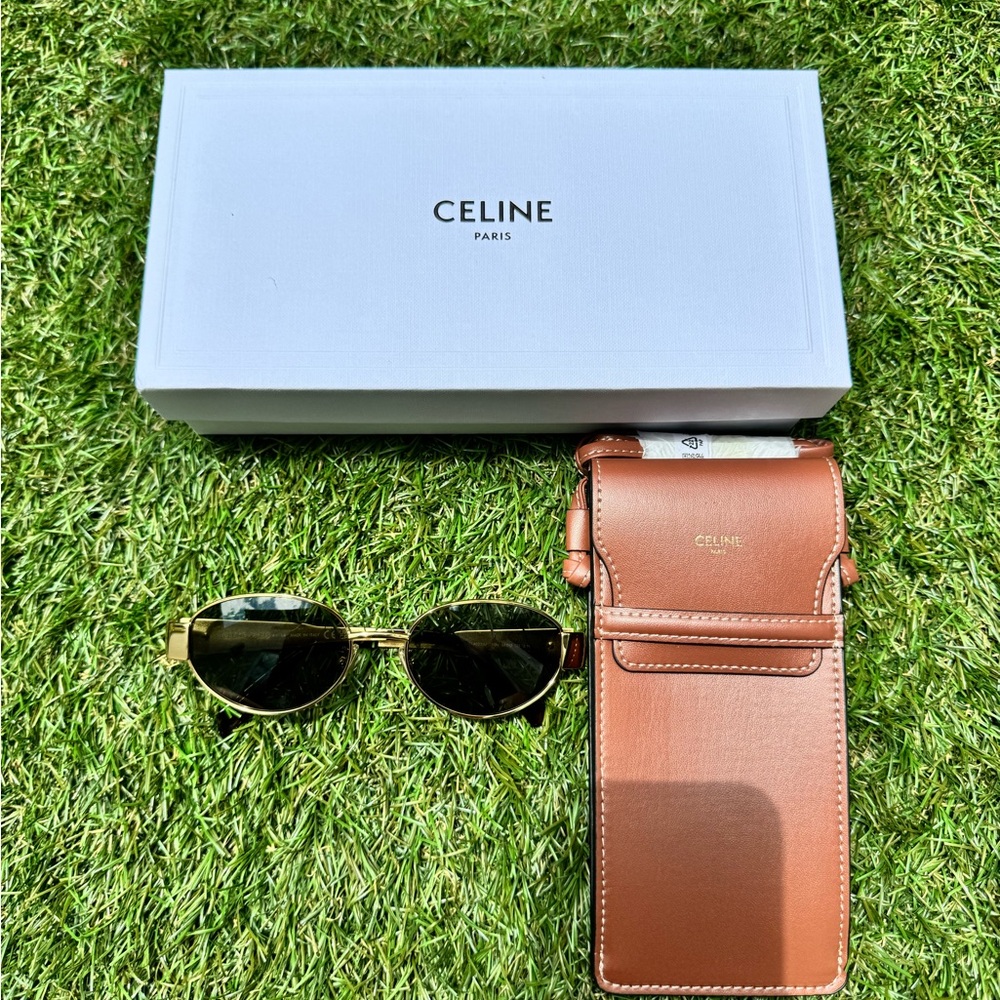 Celine Triomphe 01 Oval-frame gold-tone metal oval acetate Sunglasses CL40235U - Picture 11 of 13